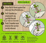 Instructional graphic for Shübug Pull It! showing three steps and small illustrations of applying and pulling the suction tool