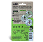 Back of Shübug Pull It! blister card with directions, diagrams and icons for insects and reusable label