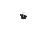 Small SHURflo 90° elbow barb swivel fitting shown on white background, white barb and black base