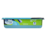 Side profile of the Great Value plastic tub packaging showing label, blue lid and product quantity callout