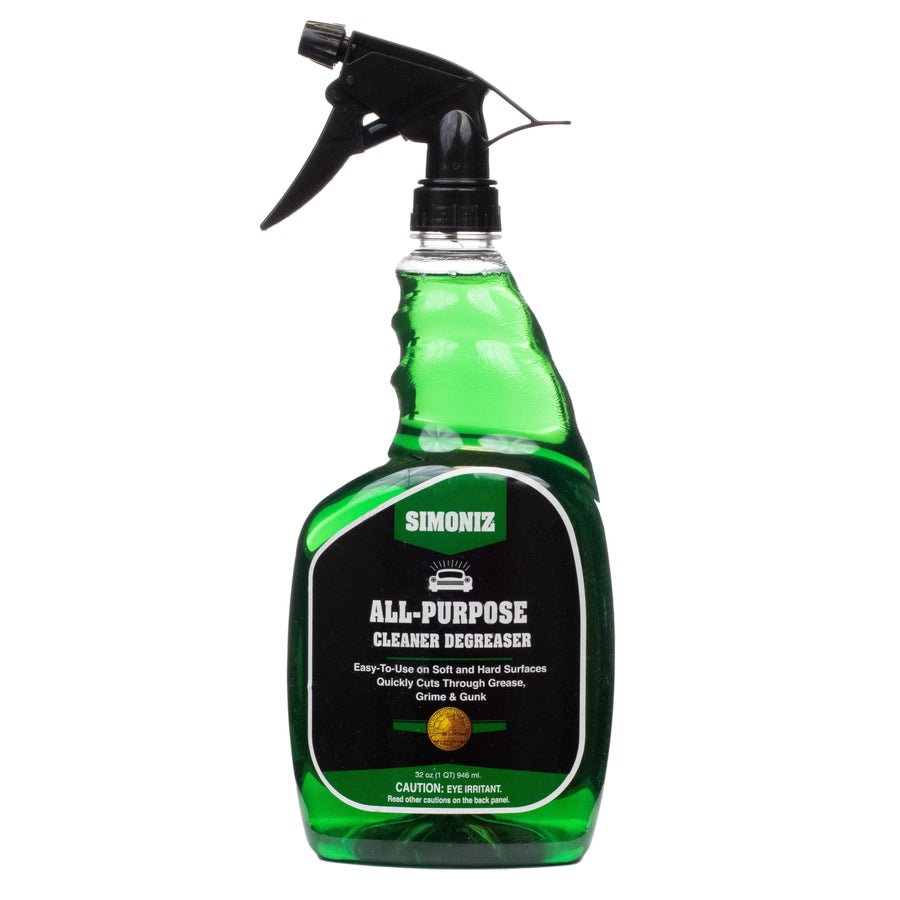 Green Simoniz all-purpose cleaner spray bottle with black trigger, front label visible on white background.
