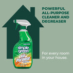 Simple Green All-Purpose Cleaner spray bottle against a stylized house graphic with the phrase "Powerful All-Purpose Cleaner and Degreaser"