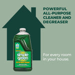 Simple Green bottle with house silhouette and text promoting a powerful all-purpose cleaner for every room