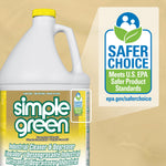 Close-up of Simple Green jug label alongside EPA Safer Choice logo panel on a beige background