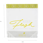 Single clear reusable bag with green patterned top and yellow ‘Keep Fresh’ script plus product dimensions indicated.