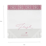 Clear reusable bag with pink patterned zip strip and ‘Keep Fresh’ logo, shown with product dimensions on white background.