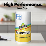 Single Bounty Essentials roll staged on a kitchen counter with blurred background and headline “High Performance. Low Cost.”