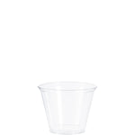 Single clear disposable plastic cup on a white background, showing cup shape and rim detail