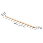 Single pointed wooden stake laid flat on white background with measurement labels for length and thickness