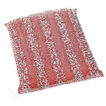 Single red metallic woven scrub pad shown flat on a white background, textured surface visible