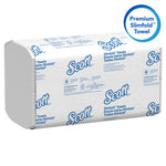Close-up of a single Scott Slimfold towel pack showing printed Scott logo and product information on wrapper