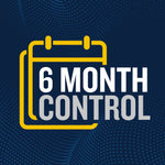 Blue graphic showing a calendar icon and bold text reading "6 MONTH CONTROL" as a product benefit