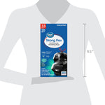 Scale illustration showing the Great Value Strong Flex 33 gallon box positioned against a silhouette with a 9.5-inch height measurement.