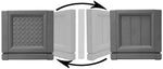 Grayscale diagram showing two slate planter front panels and arrows indicating they can be swapped or rotated