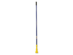Slim blue mop handle with yellow gripper attachment and black top grip on white background
