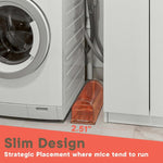 Slim translucent brown trap positioned beside a washing machine in a laundry area with a 2.51" width callout
