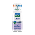 SmartMouth Evening dual-solution mouthwash bottle with lavender-chamomile label and 24-hour bad breath claim