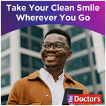 Portrait-style photo of a smiling man outdoors under a marketing headline and The Doctor’s logo