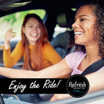 Two smiling people inside a car with Refresh Your Car logo and slogan Enjoy the Ride across the bottom