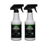 Two white spray bottles with black triggers showing Sniper hospital disinfectant labels side by side on white background