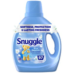 Blue Snuggle bottle of Blue Sparkle fabric conditioner with bear mascot and '97 Loads' label on white background