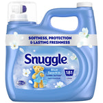 Front-facing blue Snuggle liquid fabric softener jug with bear logo and 181 loads badge