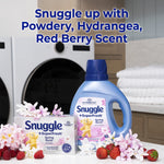 Snuggle +SuperFresh bottle and dryer sheets pack styled with flowers and berries and text describing fragrance notes.