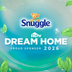 Promotional Snuggle graphic with brand logo, teddy bear and HGTV Dream Home proud sponsor 2026 message on turquoise background