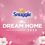 Pink promotional graphic with Snuggle logo and teddy bear above large text declaring HGTV Dream Home proud sponsor 2026.