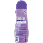 Rear view of a purple Snuggle Lavender Breeze scent booster bottle showing directions, warnings, and a small lavender graphic