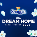 Snuggle logo and teddy on a navy background with floral accents and HGTV Dream Home 2026 sponsorship text.