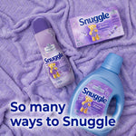 Flatlay of Snuggle Lavender Breeze product trio on a textured lavender blanket with text “So many ways to Snuggle.”