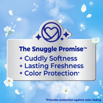 Silver badge graphic reading 'The Snuggle Promise' with bulleted benefits and floral accents