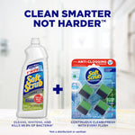 Promotional image showing a Soft Scrub cleanser bottle paired with a Duo-Cubes pack and the slogan 'Clean smarter not harder'.