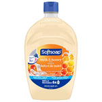 Clean studio shot of Softsoap milk & honey refill bottle with visible label and blue cap on white background