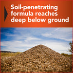 Graphic showing a soil mound with sky background and text about soil-penetrating formula