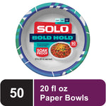 Top-down product label showing SOLO Bold Hold branding and a chili-filled paper bowl graphic