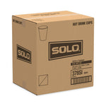 Cardboard shipping carton labeled SOLO with product graphics and printed product information for hot drink cups