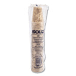Single tall clear sleeve of stacked SOLO brown paper hot cups with product text and barcode visible on the bag