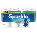 Front-facing Sparkle Tear-A-Square paper towel pack showing white rolls and blue branded wrap with fairy graphic