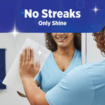 Photo of person wiping a mirror with a Sparkle paper towel under the headline No Streaks Only Shine