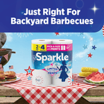 Sparkle two-roll package on a picnic table scene with barbecue and summer food, headline reading 'Just Right For Backyard Barbecues'