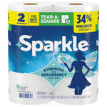 Close-up of Sparkle paper towel two-roll package highlighting 110 sheets per roll and Tear-A-Square branding