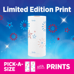 Single Sparkle paper towel roll with red and blue starburst print on a blue gradient background and 'Limited Edition Print' text