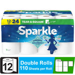 Packaged Sparkle Tear-A-Square paper towel 12-double-roll multipack with blue wrapper and fairy logo