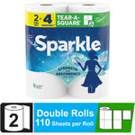 Front view of Sparkle Tear-A-Square two double-roll paper towel pack with blue fairylike branding