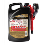 Rear view of Spectracide Terminate jug with attached red AccuShot sprayer showing product back label and packaged sprayer wrapped in plastic
