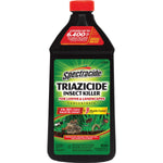 Black bottle of Spectracide Triazicide concentrate with green label and red cap, product branding and insect graphics visible