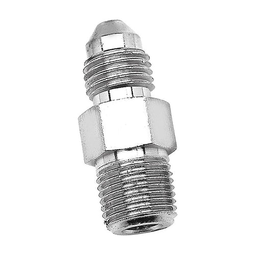 SpeedFX straight steel adapter fitting with male threaded ends and central hex nut, chrome finish