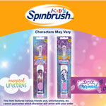 Colorful Spinbrush Kid’s promotional graphic showing unicorn and mermaid packaging with ‘Characters May Vary’ headline